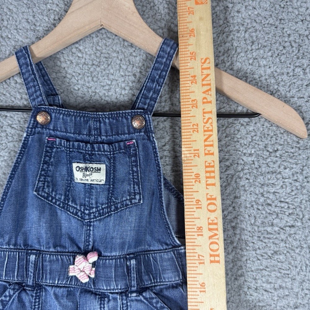 OshKosh B'Gosh Vestbak Overalls Baby Girl 18 Months Denim Blue Jean Bow - Picture 5 of 6